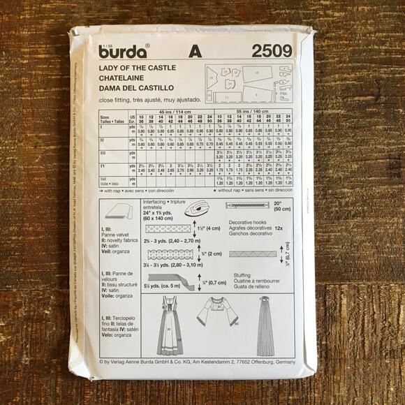 Burda Sewing Pattern 2509 Lady of the Castle Costume Renaissance 10-24 UNCUT - Picture 2 of 2